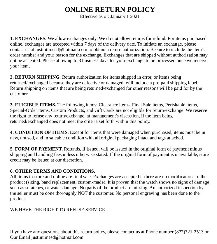 online return policy