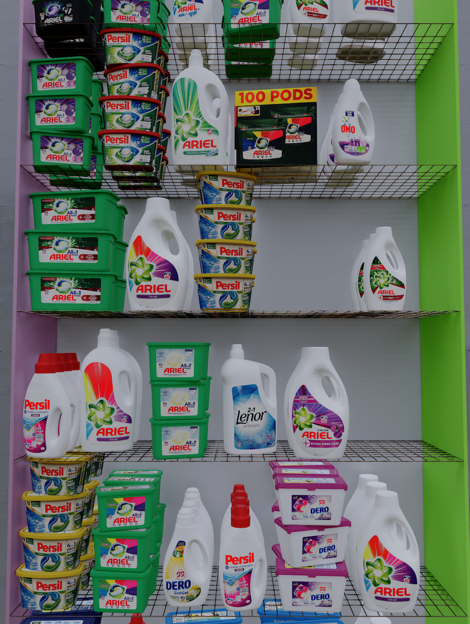 An example of a highly detailed retail scene generated using our datasets.