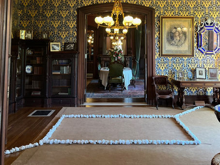 Display of cotton bolls on the floor of Lippitt House Museum