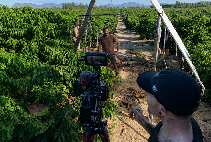 Film crew filming on a coffee farm in Espírito Santo, Brazil, during the production of the NESCAFÉ global series.