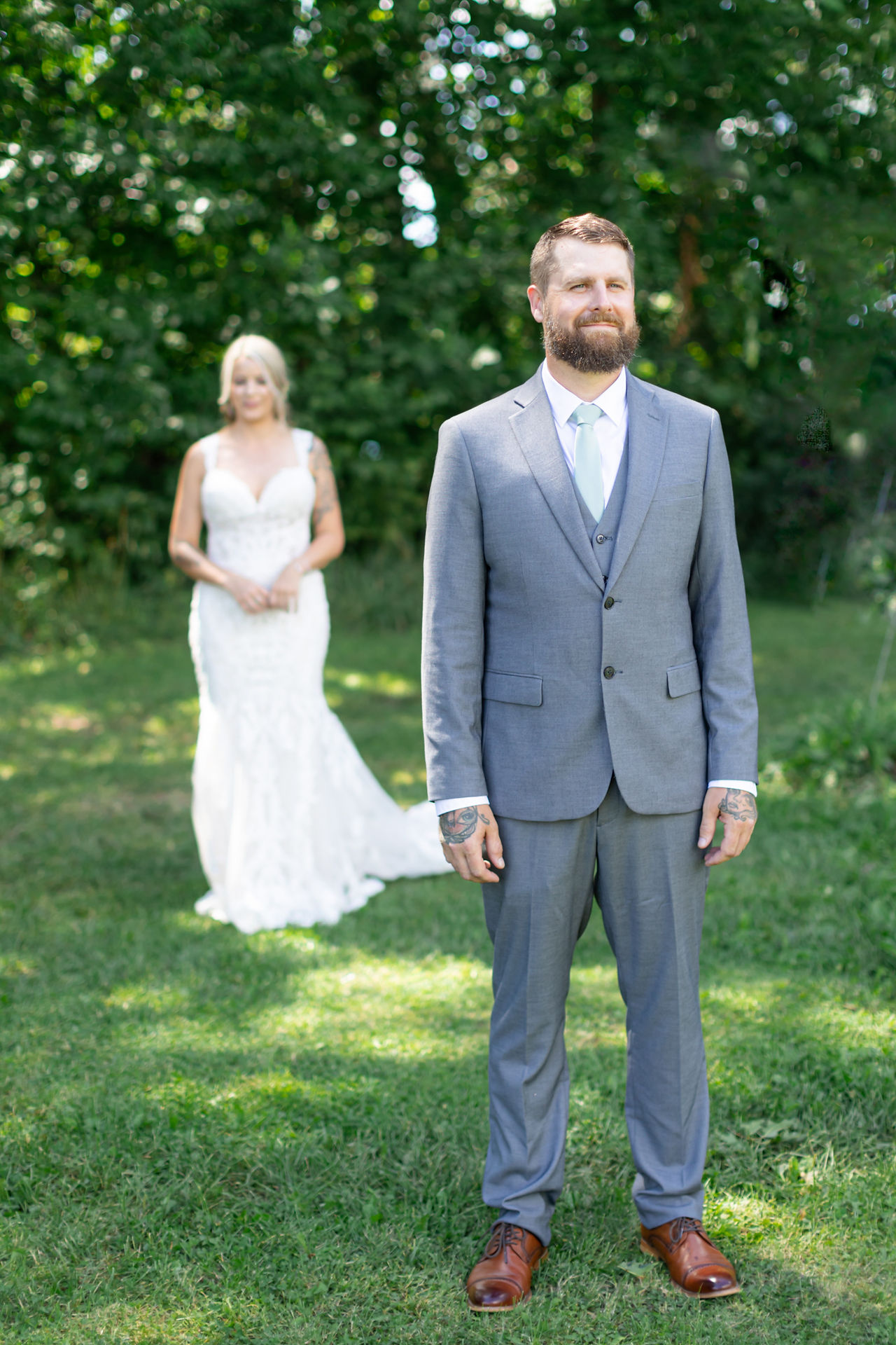 bride and groom first look