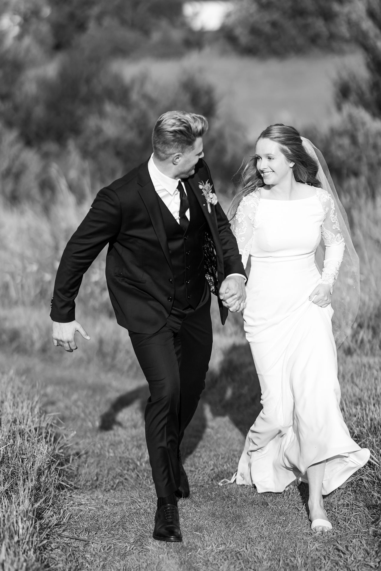 bride and groom portraits in garden