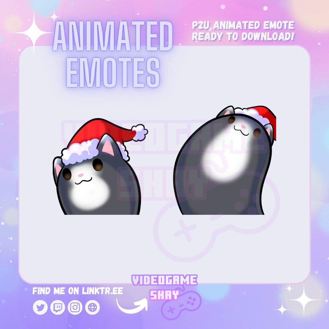 Santa Cat Animated Twitch Emote | Tuxedo Cat Wobble