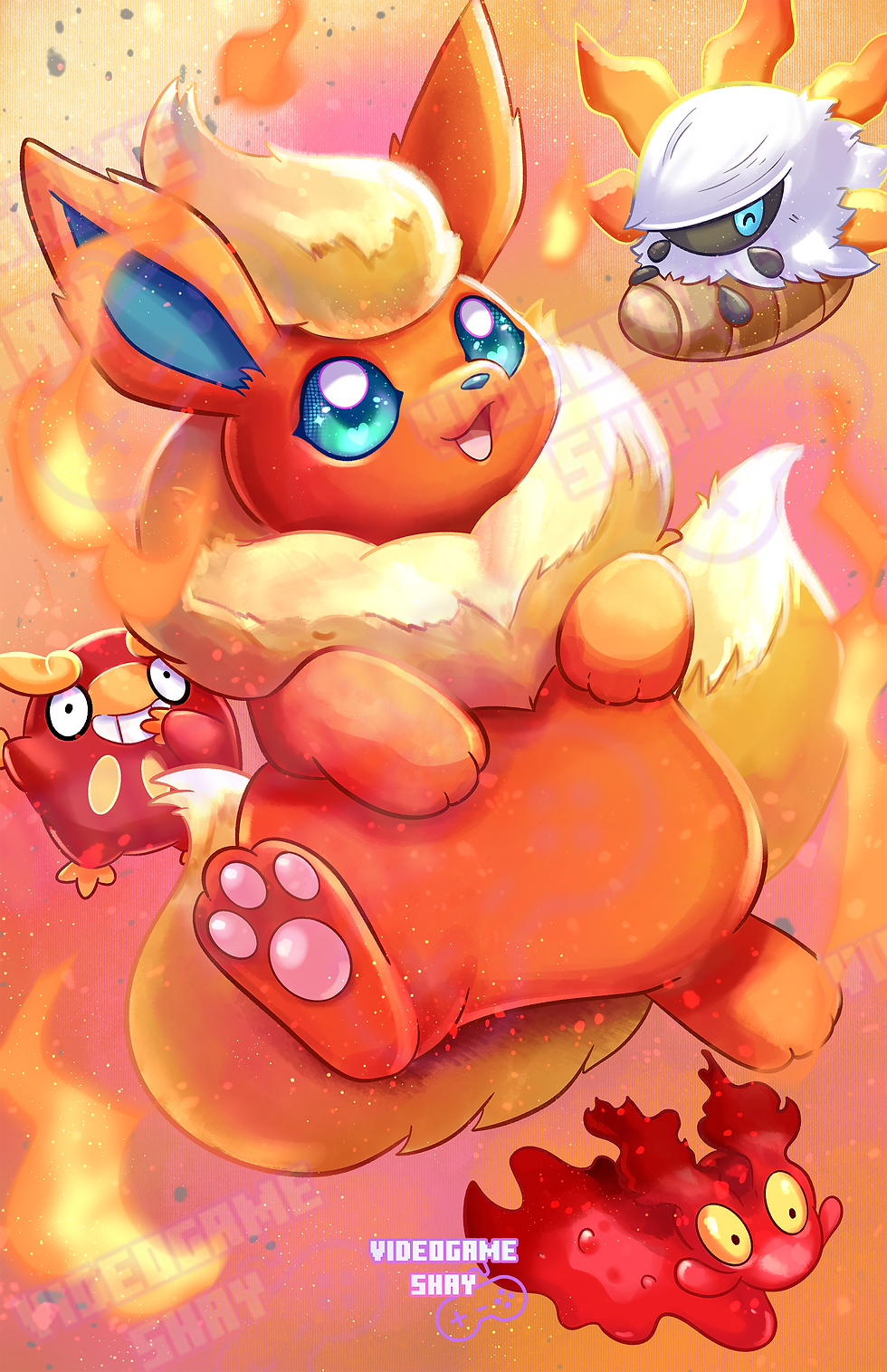 Flareon Larvesta Darumaka Slugma Fire Pokemon Poster