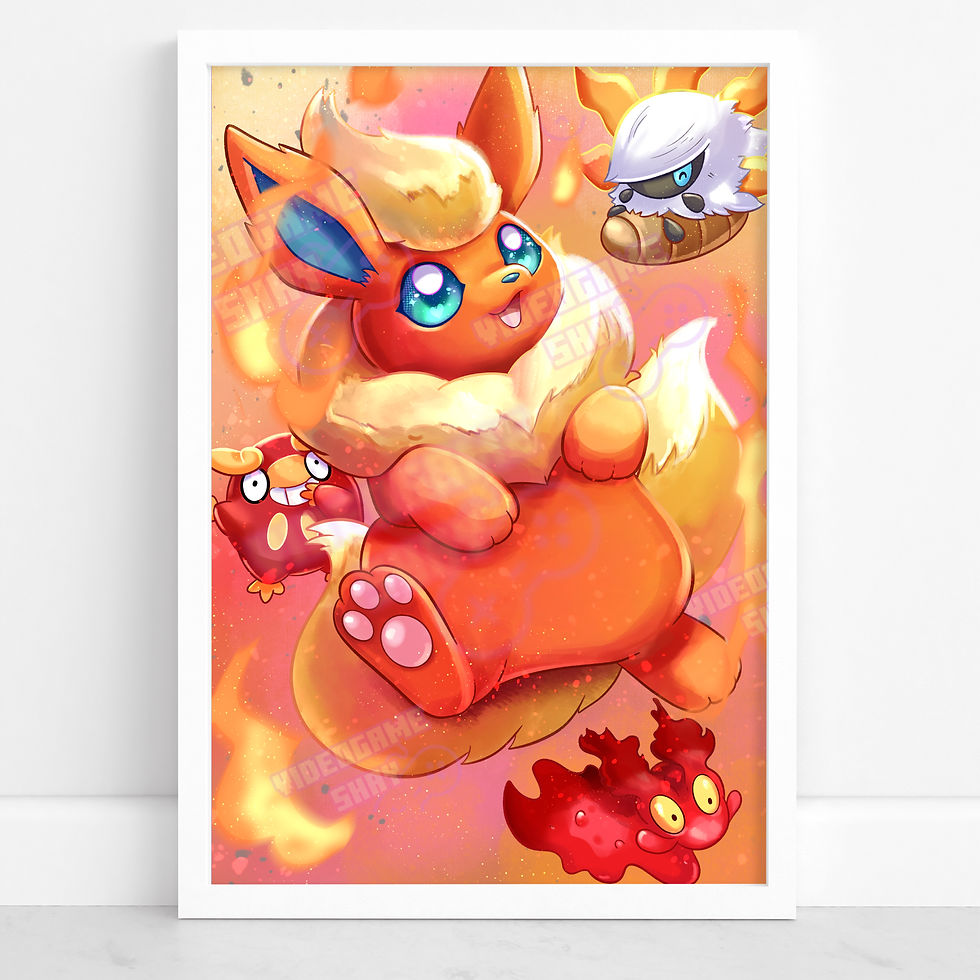 Flareon Larvesta Darumaka Slugma Fire Pokemon Poster