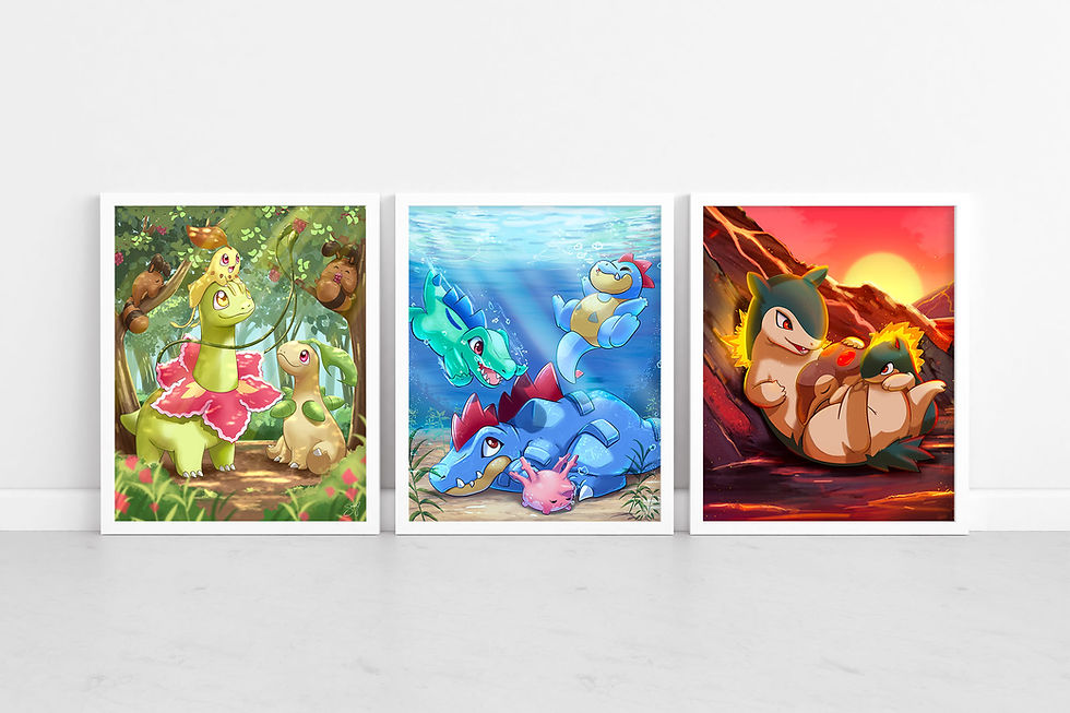 Thumbnail: Totodile, Crocnaw and Feraligtr Art | Pokemon Wall Art