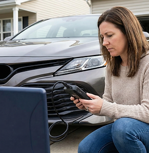 Femme utilisant un scanner de diagnostic auto pour vendre son véhicule
