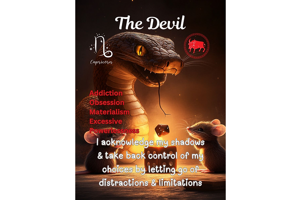 The Devil snake tarot card exploring shadow work, temptation, addiction, and personal power