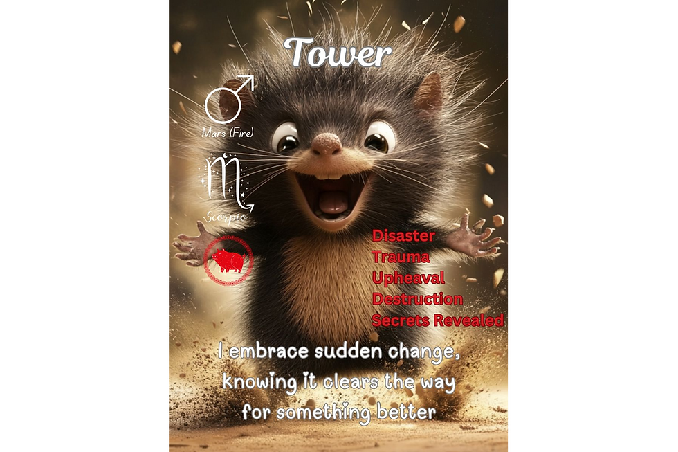 Thumbnail: Tower hedgehog tarot card with chaos, sudden change, and transformation imagery