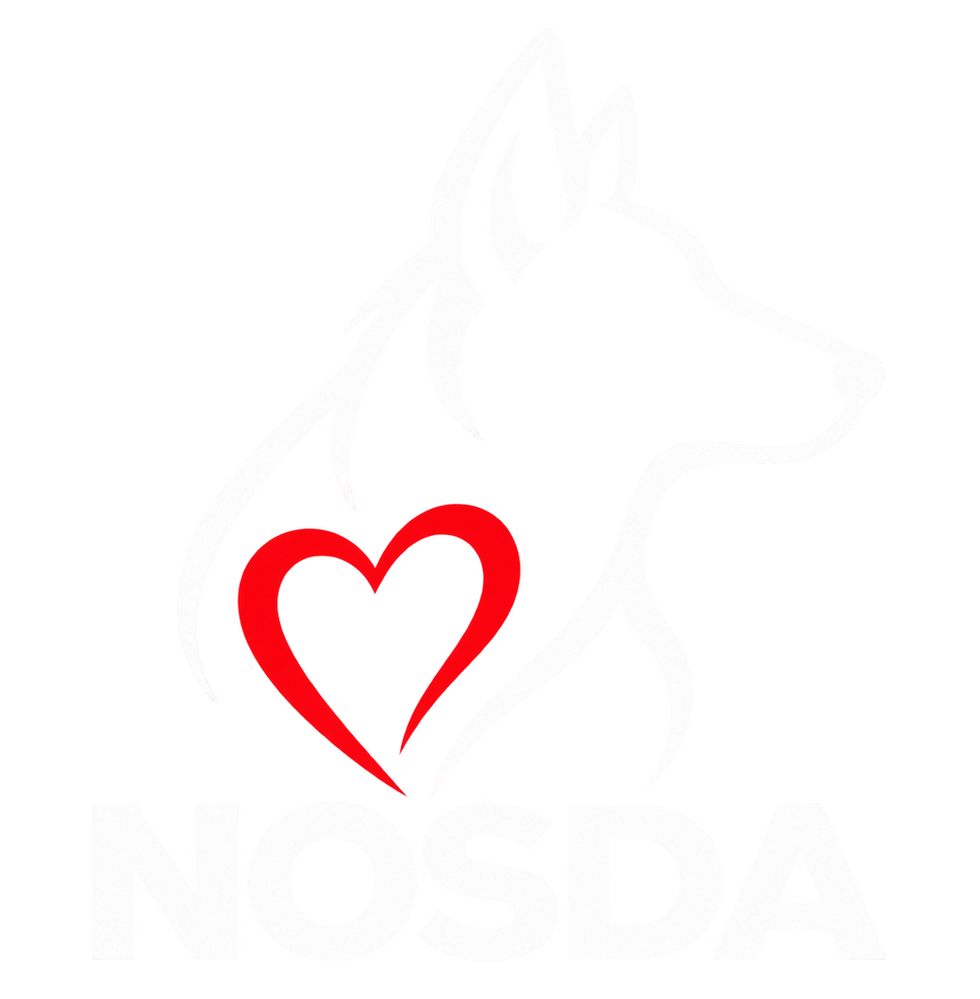 NOSDA logo with dog silhouette and red heart