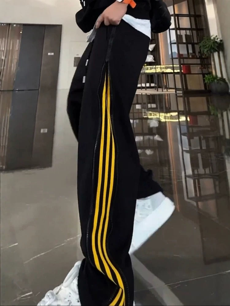 Miniature : Men's Striped Zip Wide-Leg Joggers – Loose Casual Streetwear Pants
