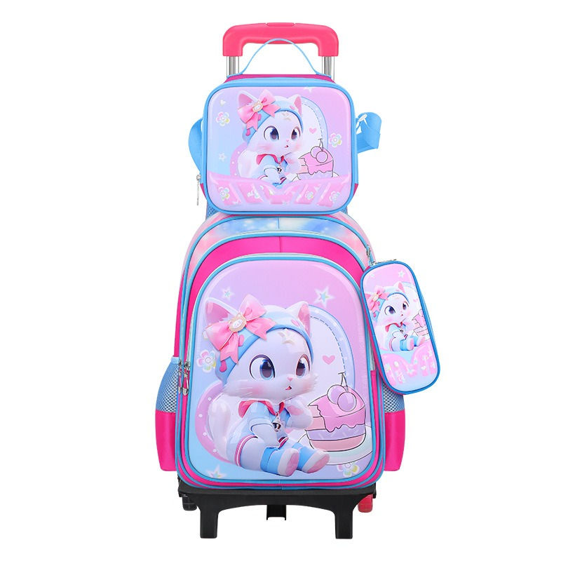 Miniature : 3D Kids Nylon Trolley Backpack 3-Piece Set with Lunch Bag – In Stock