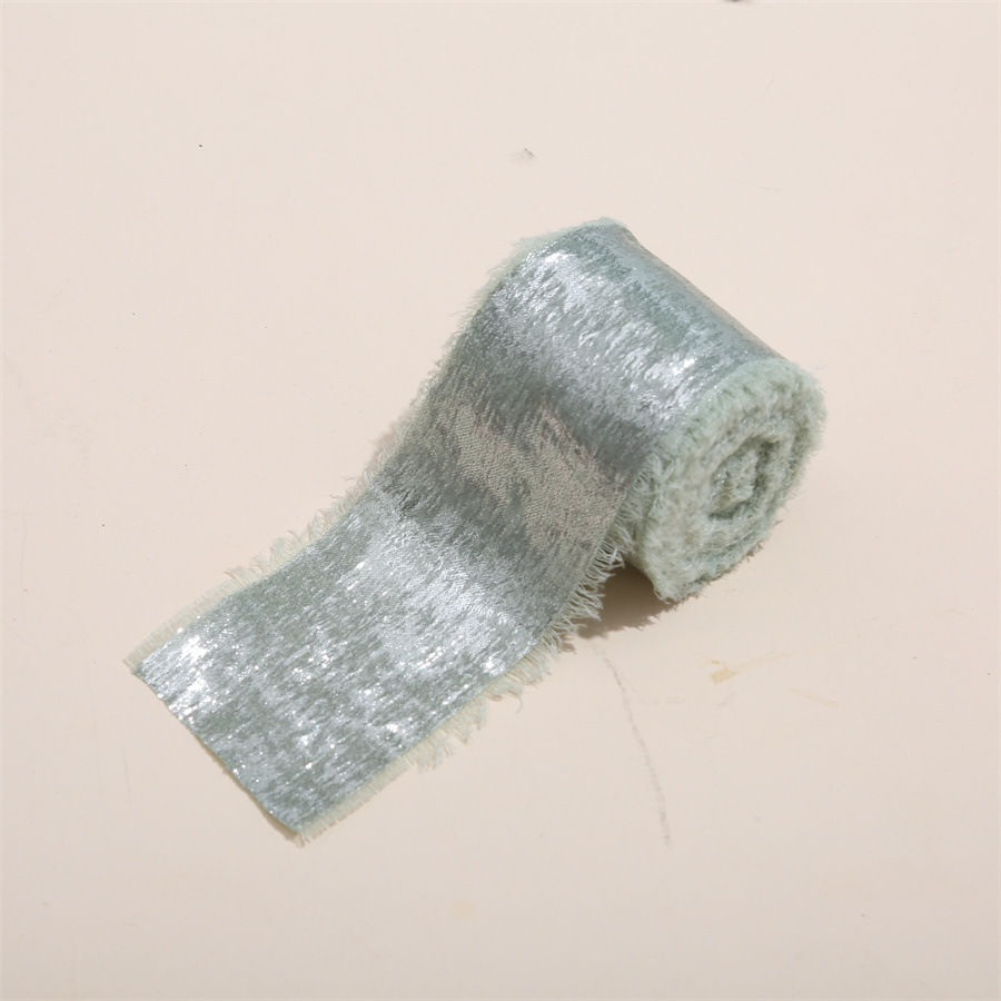 Miniature : Hot Gold Hand-Torn Burlap & Glitter Frayed Chiffon Ribbon for Weddings