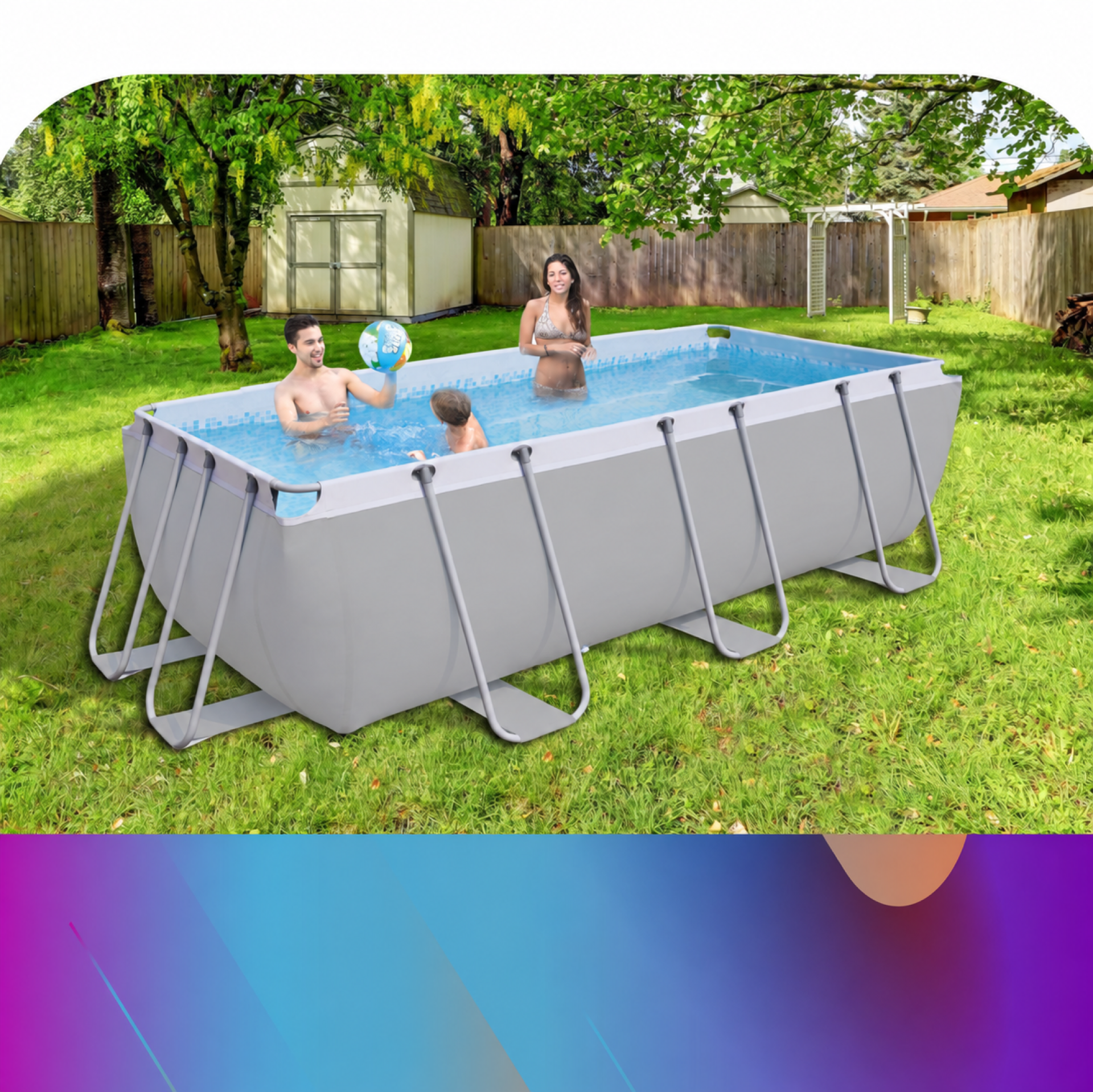 Large Rectangular Frame Pool 394x207x80cm Outdoor Above Ground Pool Grey