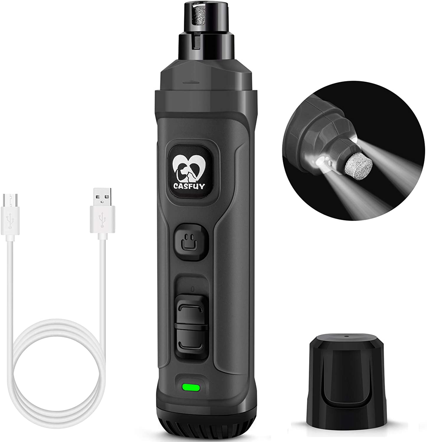 Dog Nail Grinder with 2 LED Light - New Version 2-Speed Powerful Electric Pet Na
