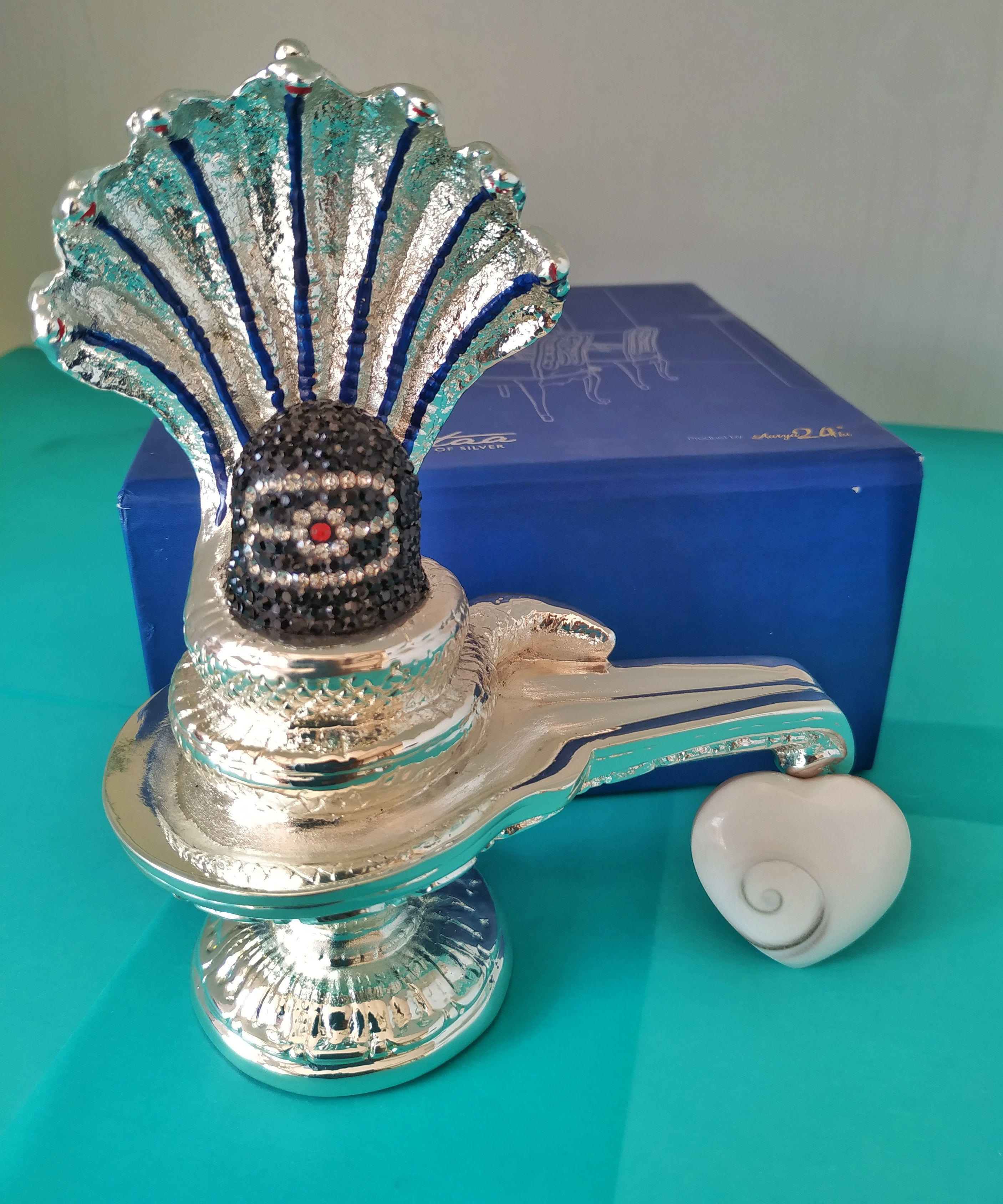 Shiva Eye Heart with Silver Plated Shivling Statue - Gift combo