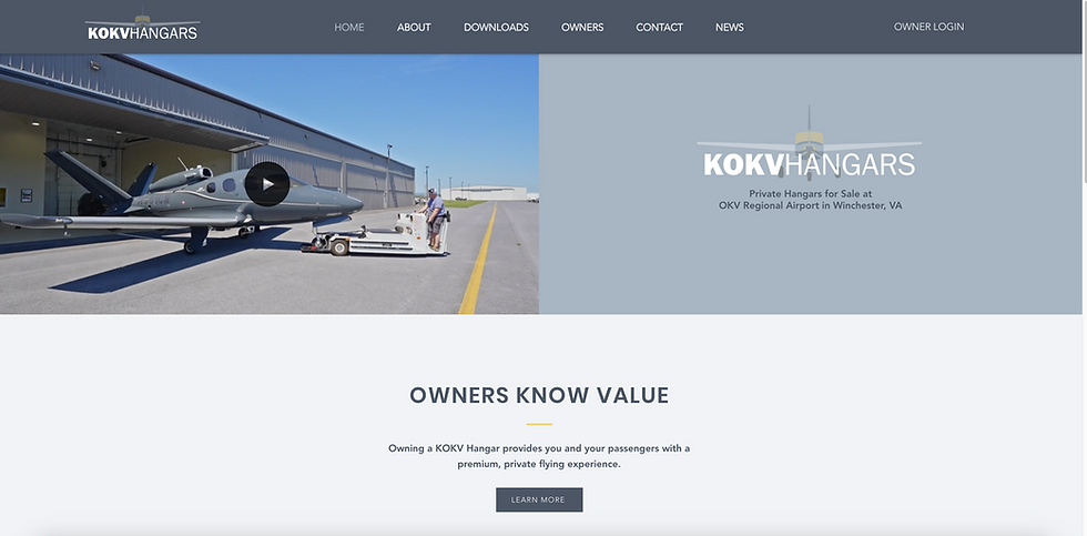 Homepage of the KOKVHangars Website