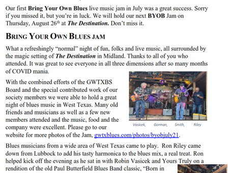 GWTXBS AUGUST 2021 NEWSLETTER