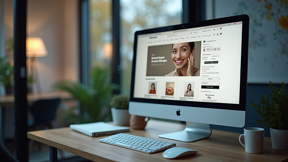 Wide angle view of a computer screen displaying online shopping