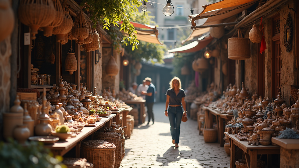 High angle view of an artisan market showcasing unique handmade items