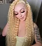 Woman with long blonde curls