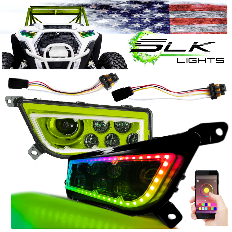 Thumbnail: RGB LED Headlight Halo Lime Green For Polaris RZR 4 1000 XP, RZR 900, & Polaris General