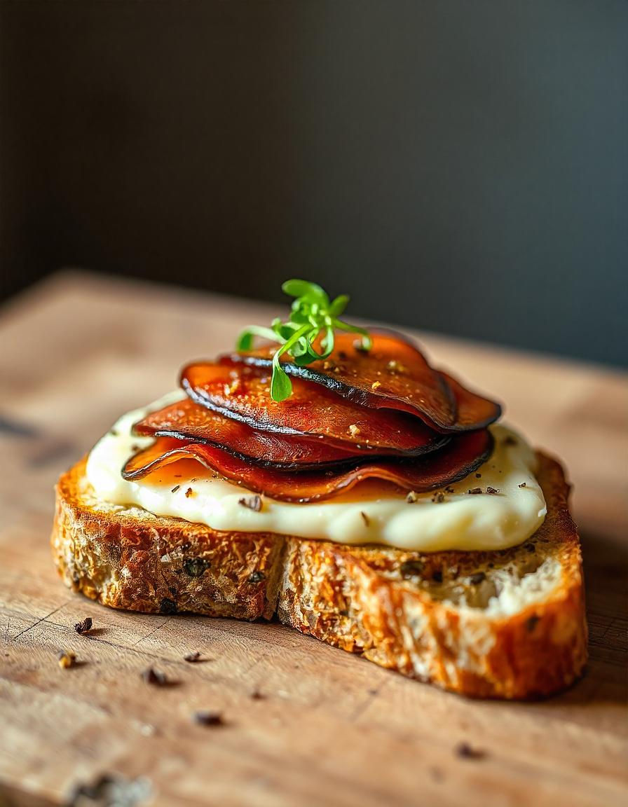Tosta de ciervo ahumado con crema de queso manchego image