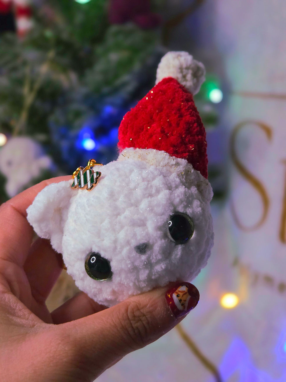 Porte clef tête de chat blanc neige brillant 🤍🐈