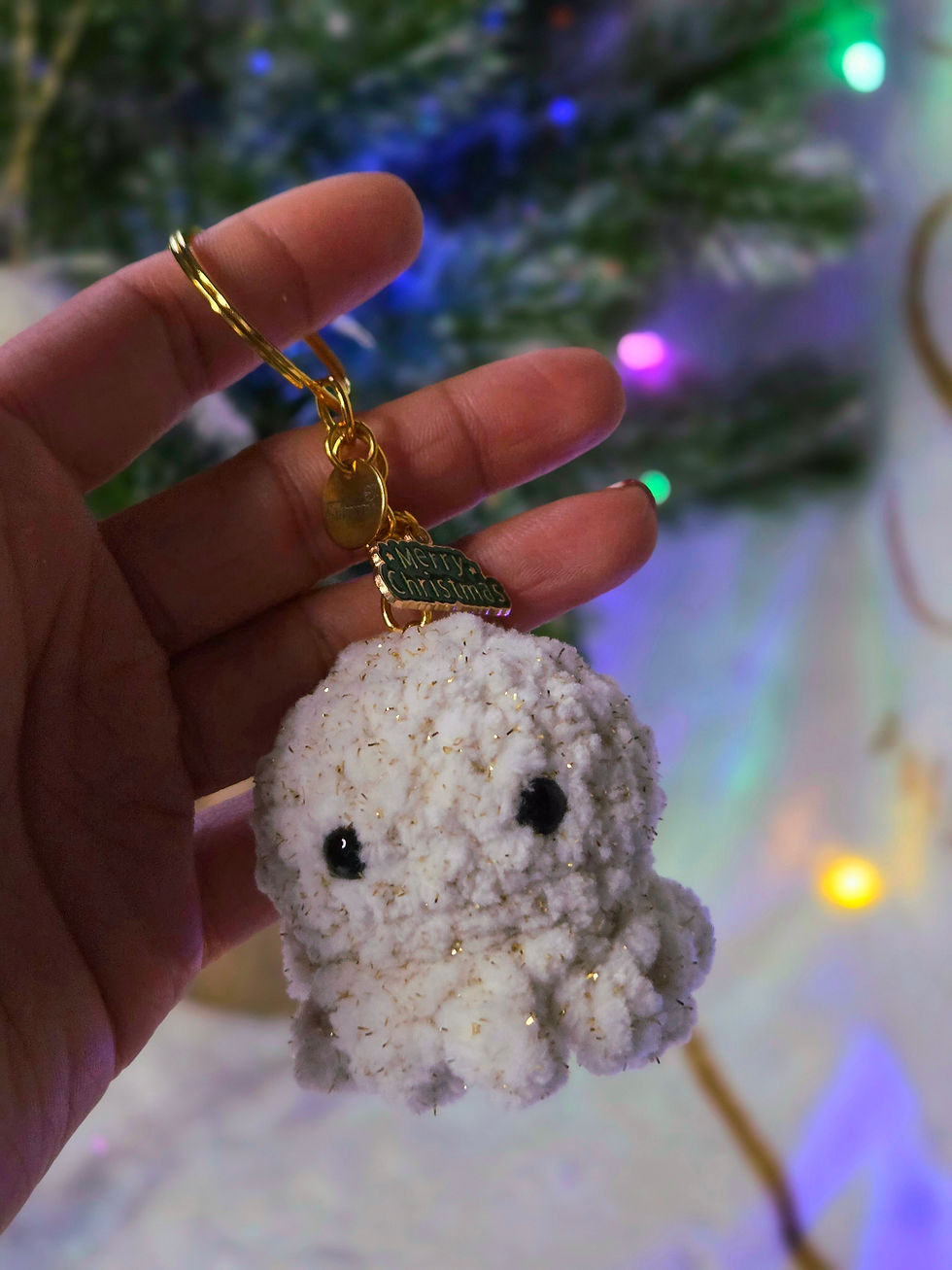 Miniature : Porte clef Poulpi blanc pailletée en crochet 🤍🐙