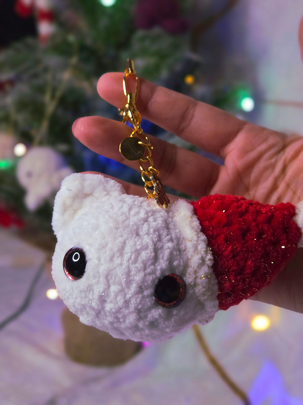 Miniature : Porte clef Tête de chat blanc pailleté 🐈🤍