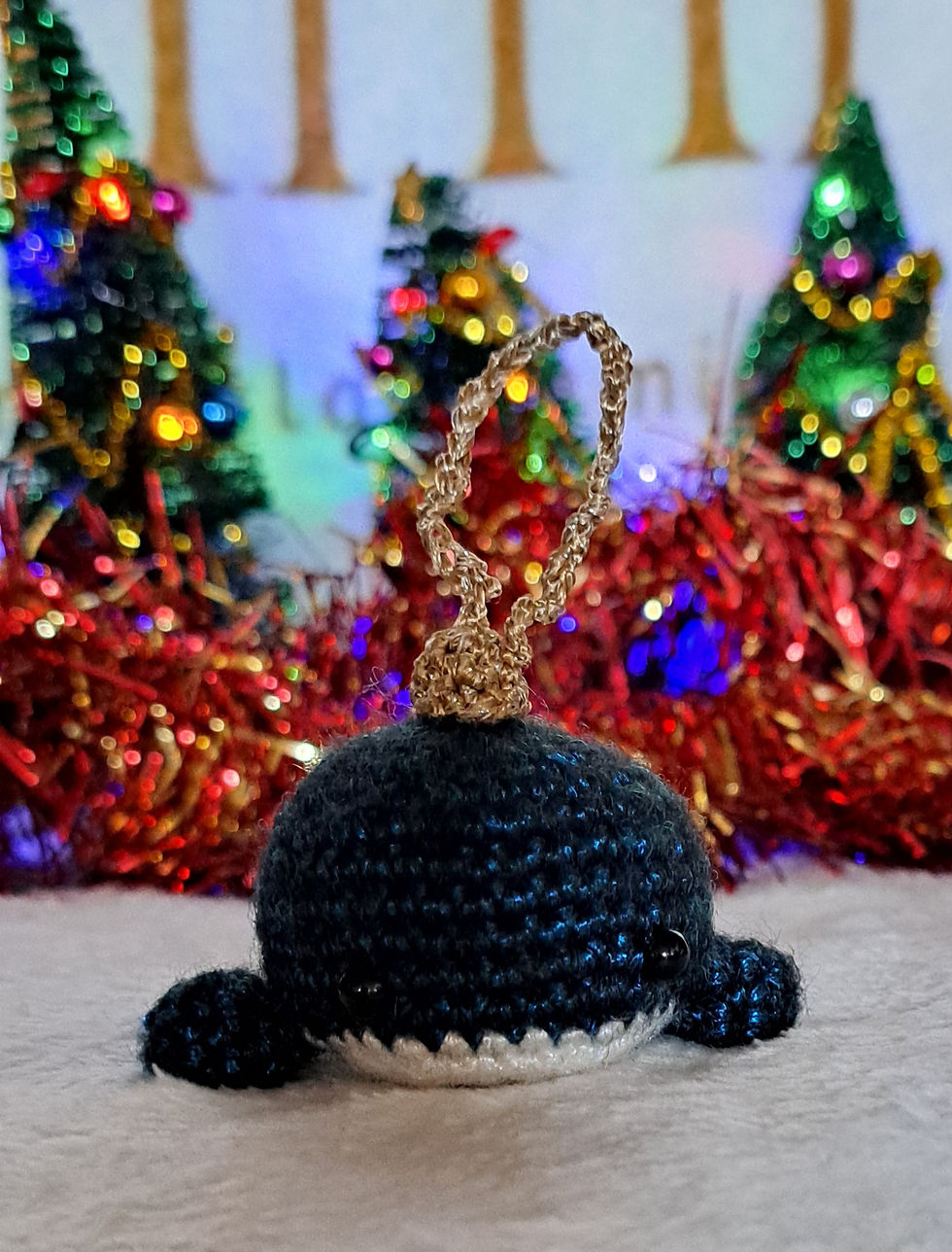 Miniature : Décoration pour Sapin de noël : Baleine en crochet bleu nuit