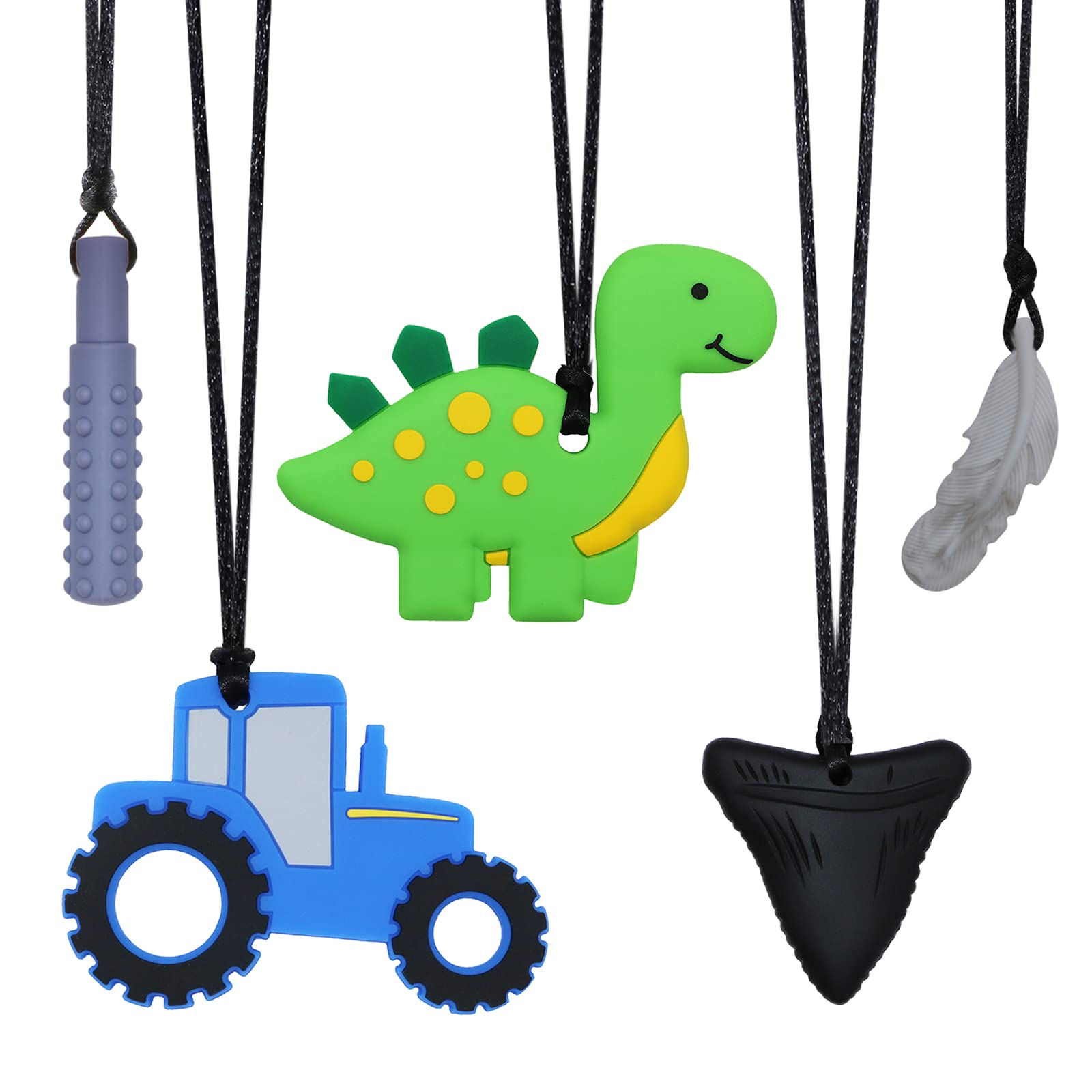 Chew Necklace for Sensory Kids 5 Pack Chewy Necklaces for Boys and Girls with Au