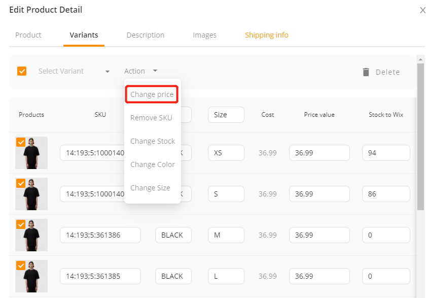 Edit a product on DSers with Wix DSers - change sale price - Wix DSers