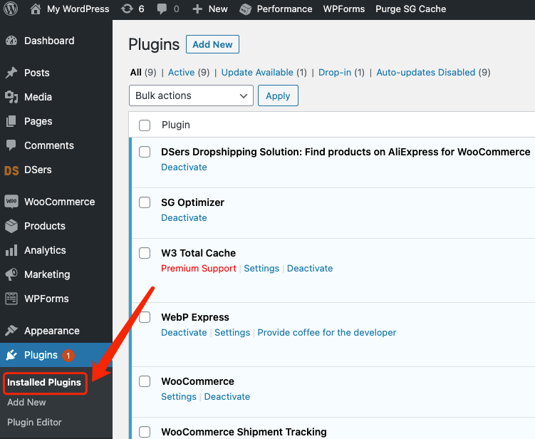 Why I can't push my product from Woo DSers to WooCommerce - Access Installed Plugins on WordPress - Woo DSers