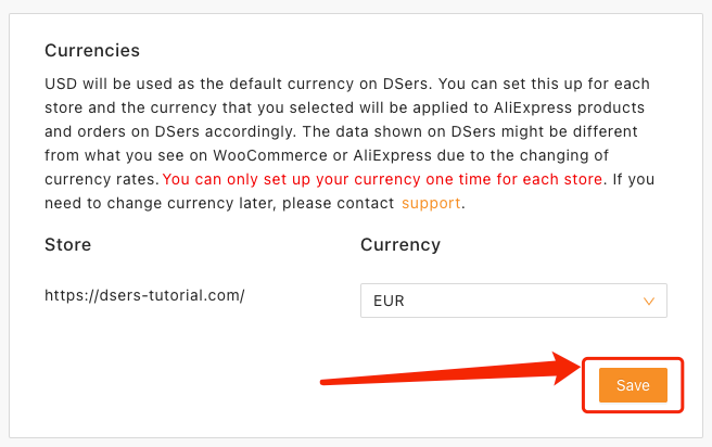 Change and set currency on Woo DSers - Save changes - Woo DSers