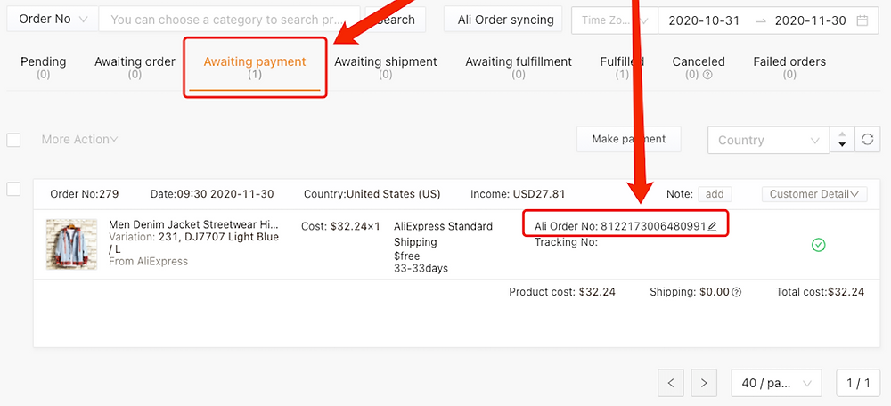 Place an order from WooCommerce to AliExpress with Woo DSers - Awaiting Payment - Woo DSers