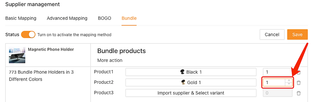 Create Bundles of products with Woo DSers - Set quantity of Gold Product - Woo DSers
