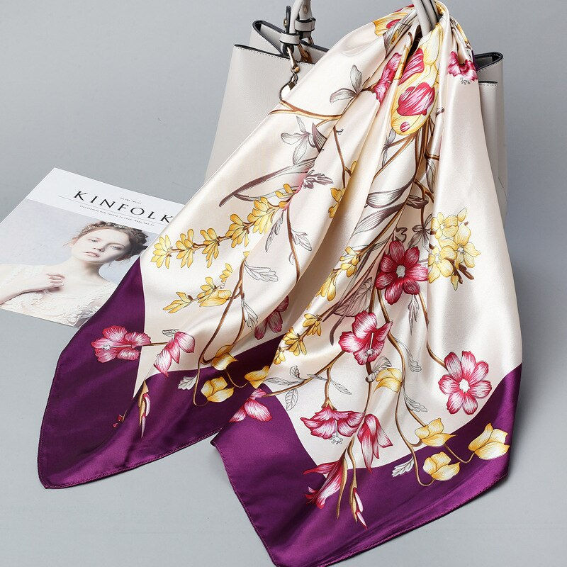 Thumbnail: Wholesale Fashion Floral Print Kerchief Silk Satin Shawls s