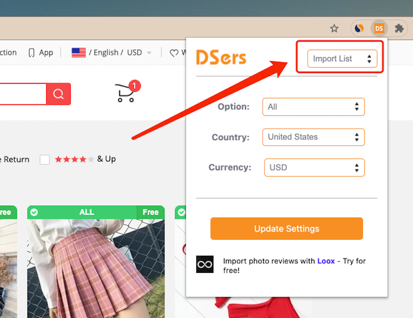 Import List with Woo DSers - Google Chrome Extension - Woo DSers