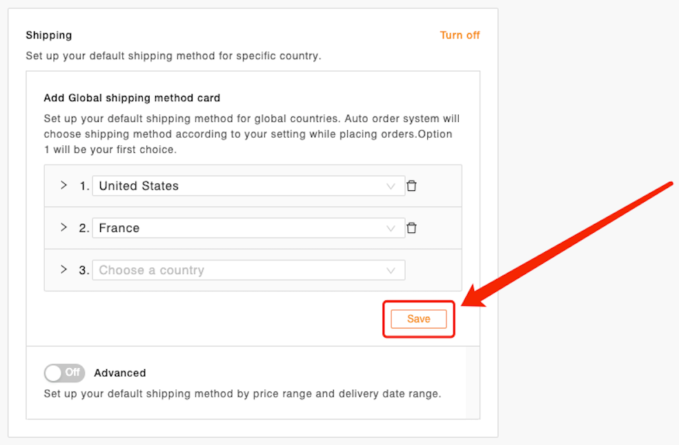 Set shipping method for all products with Woo DSers - Save global shipping method - Woo DSers