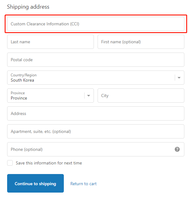 Orders to Korea specifications with Shopify DSers - CCI - Shopify DSers