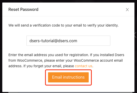Change password with Woo DSers - Email Instructions - Woo DSers