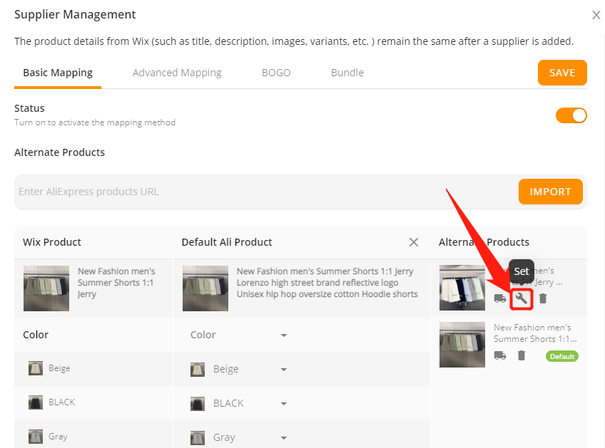 Connect multiple suppliers to one product with Wix DSers - click gray tool - Wix DSers
