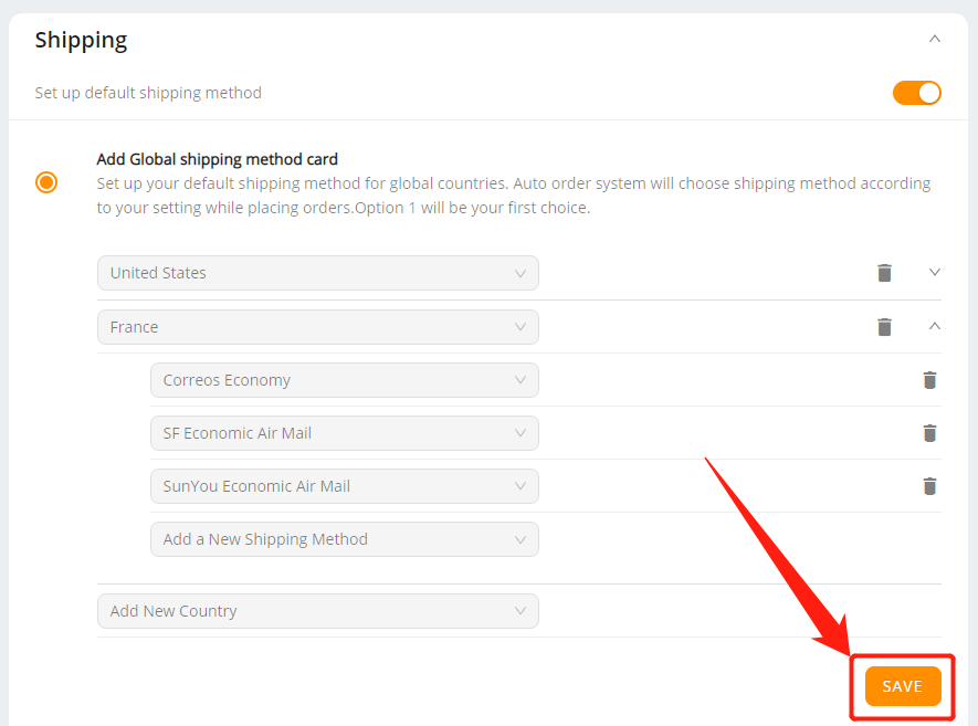 Set shipping method for all products with Wix DSers - save - Wix DSers