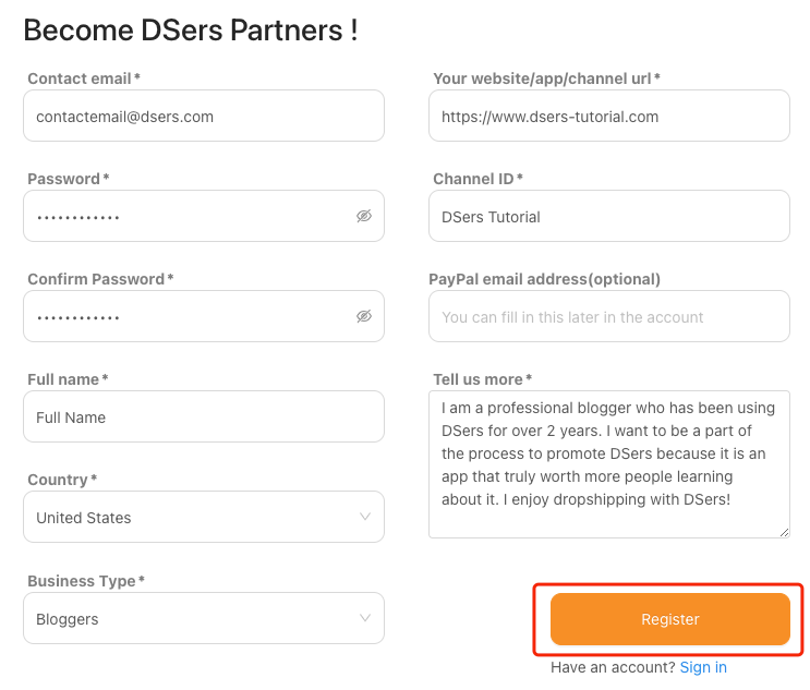 DSers Partner Program - Register - DSers