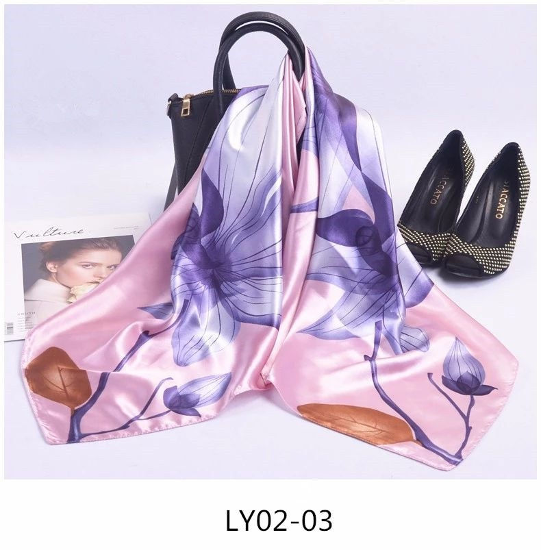 Thumbnail: Wholesale Fashion Floral Print Kerchief Silk Satin Shawls s