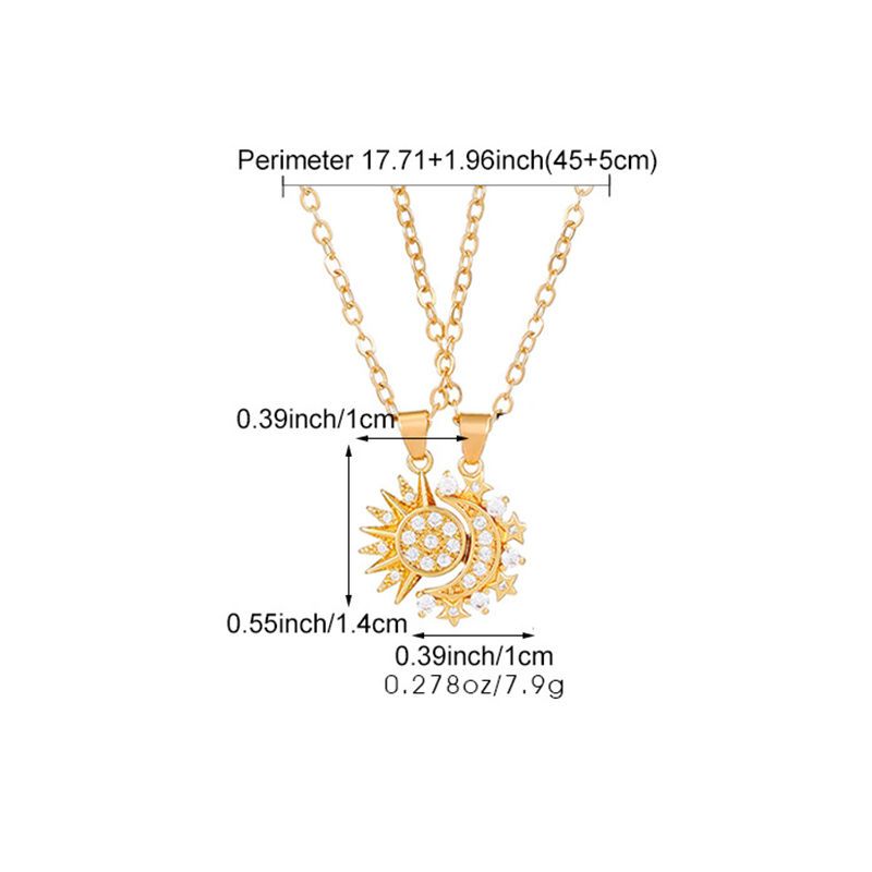 Miniatura: 2Pcs/Set Magnetic Sun Moon Pendent Necklaces for Women Men Metal Zircon Rhinesto