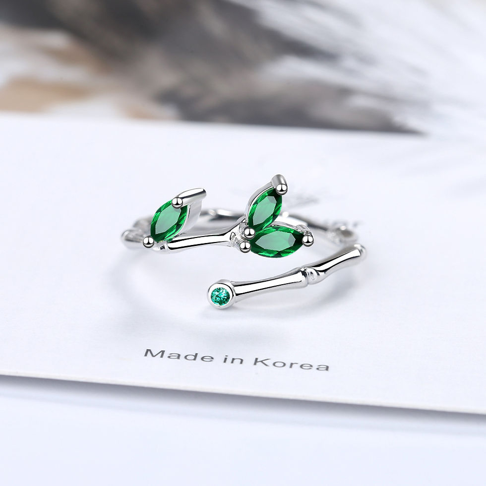 Миниатюра: 925 Sterling Silver Twig Green Leaf Rings For Women Couple Vintage Elegant Luxur