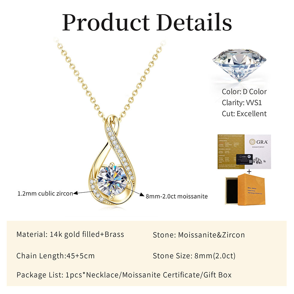 Thumbnail: Lnngy 8MM 2.0CT Round Cut Moissanite Necklace 14K Gold Filled Infinity Pendant N