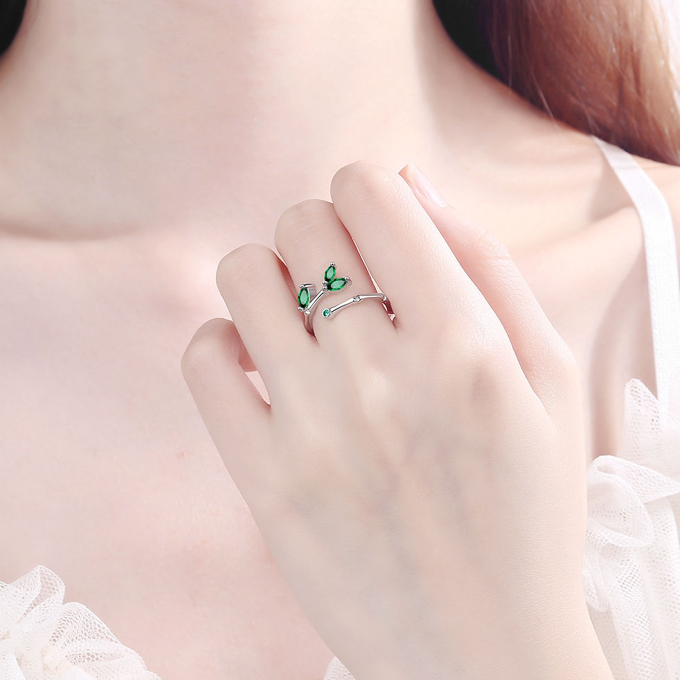 Миниатюра: 925 Sterling Silver Twig Green Leaf Rings For Women Couple Vintage Elegant Luxur
